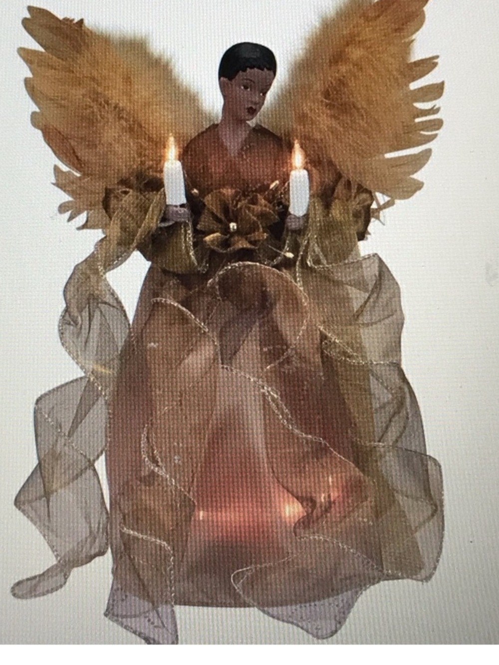 Gold and Brown Angel Tree Topper with Candle Lights
